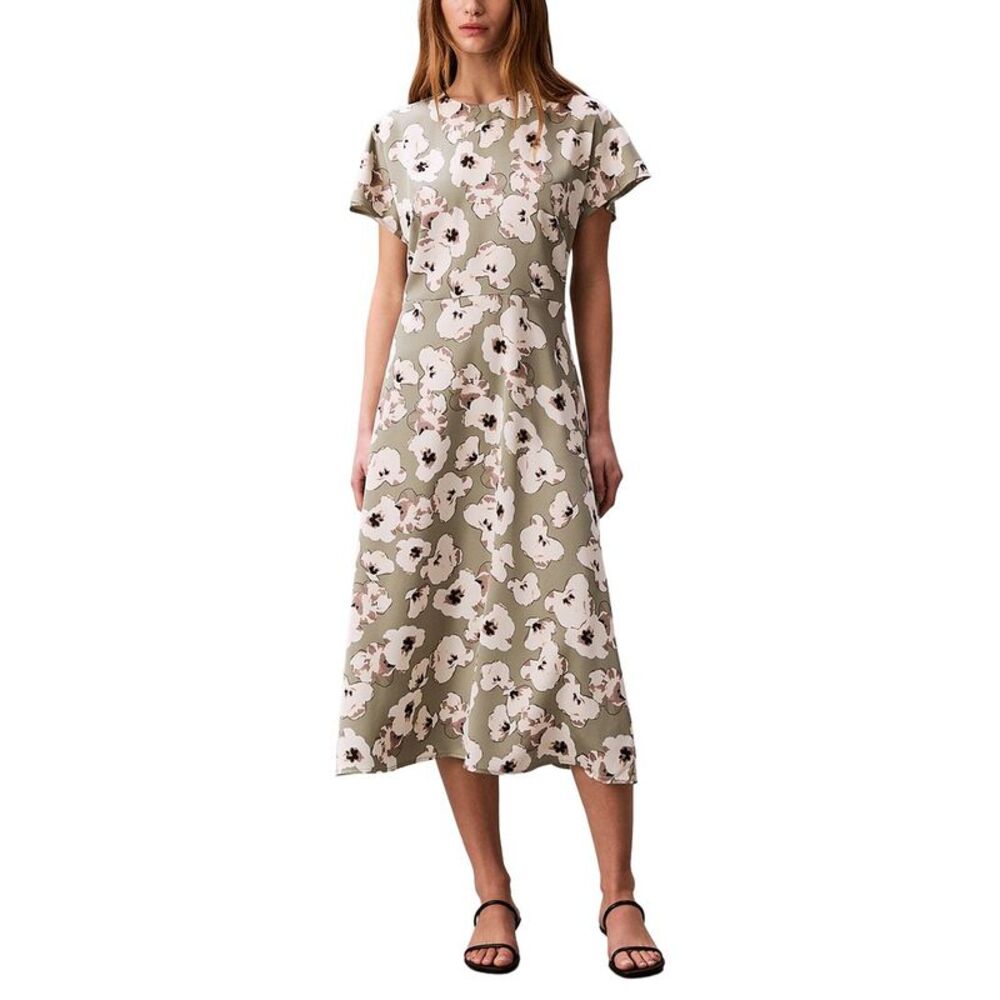 Calvin Klein Womens  Matte Satin Midi Dress, Yellow
